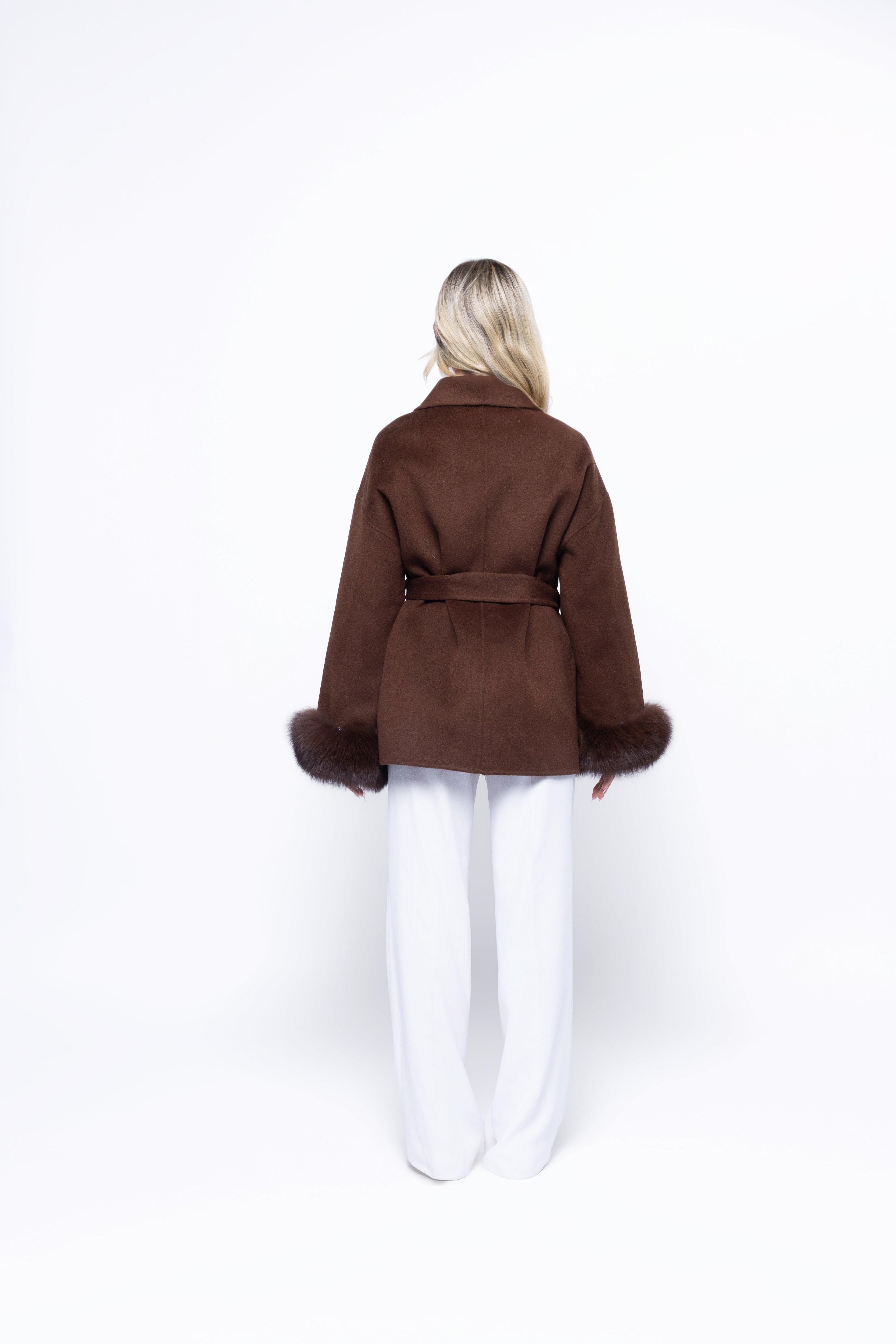 Premium Merino Wool Fur Sleeve Brown Jacket