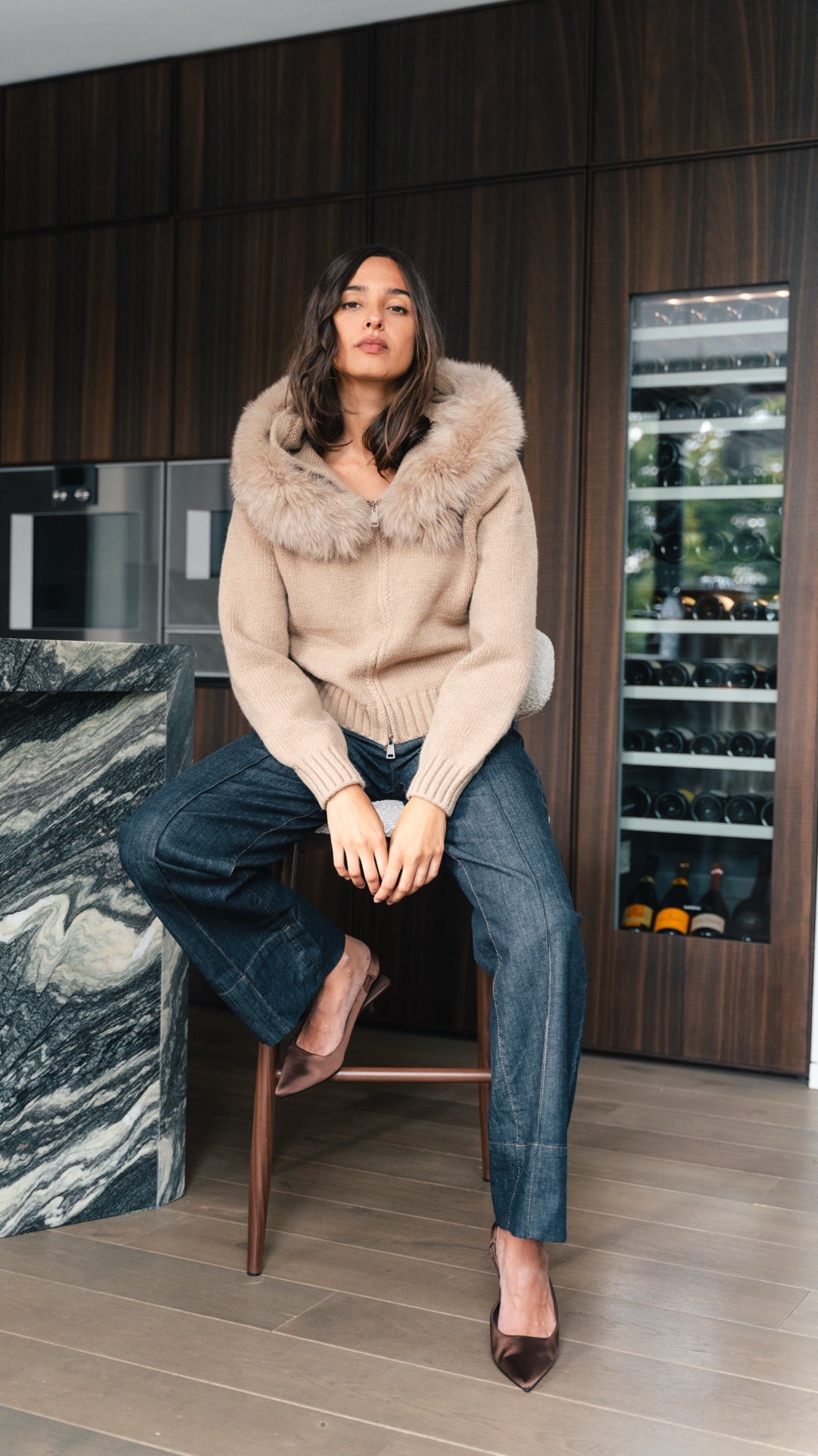 Women’s Fox Fur Wool Jacket Beige