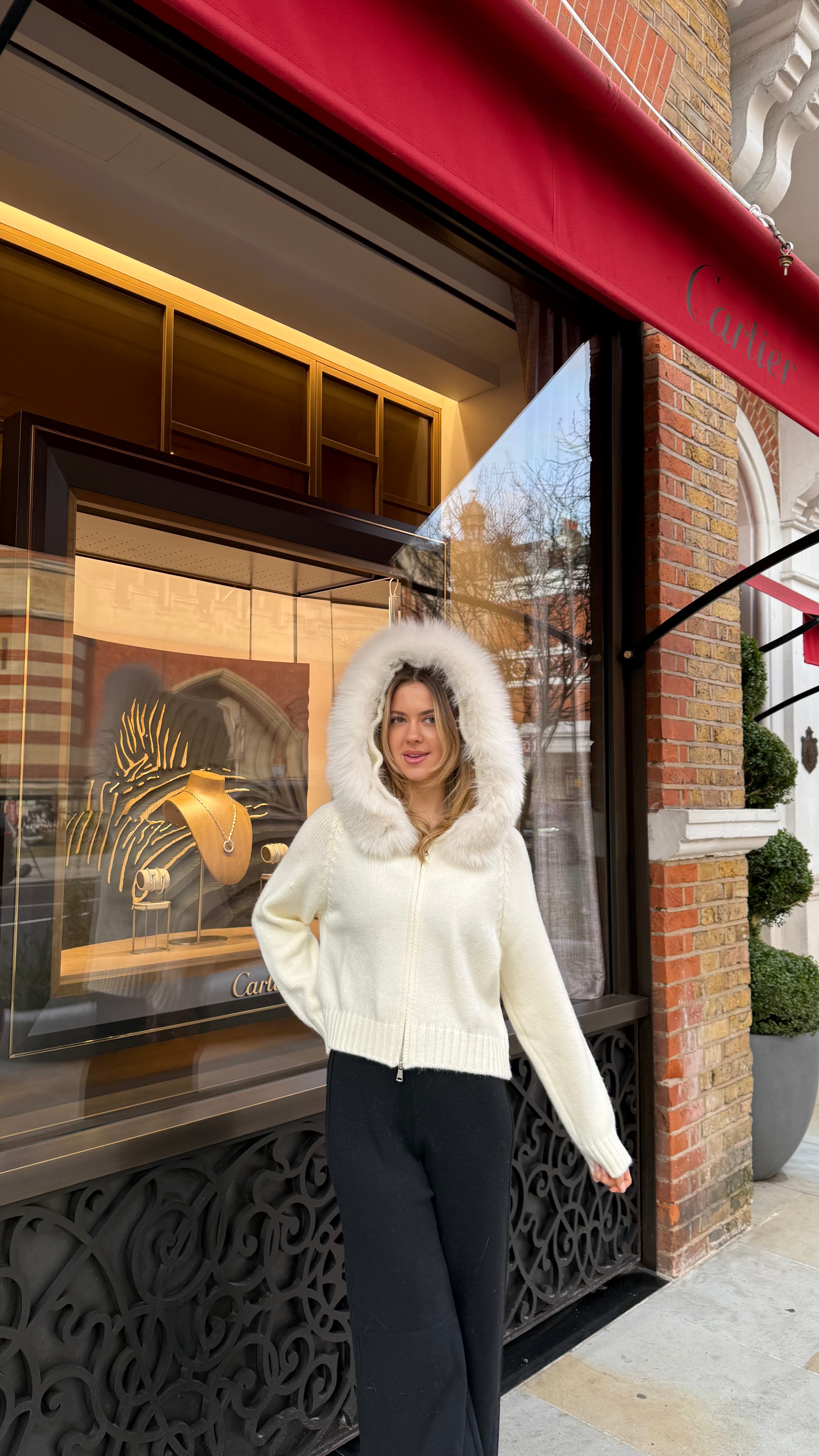 Women’s Fox Fur Wool Cardigan White