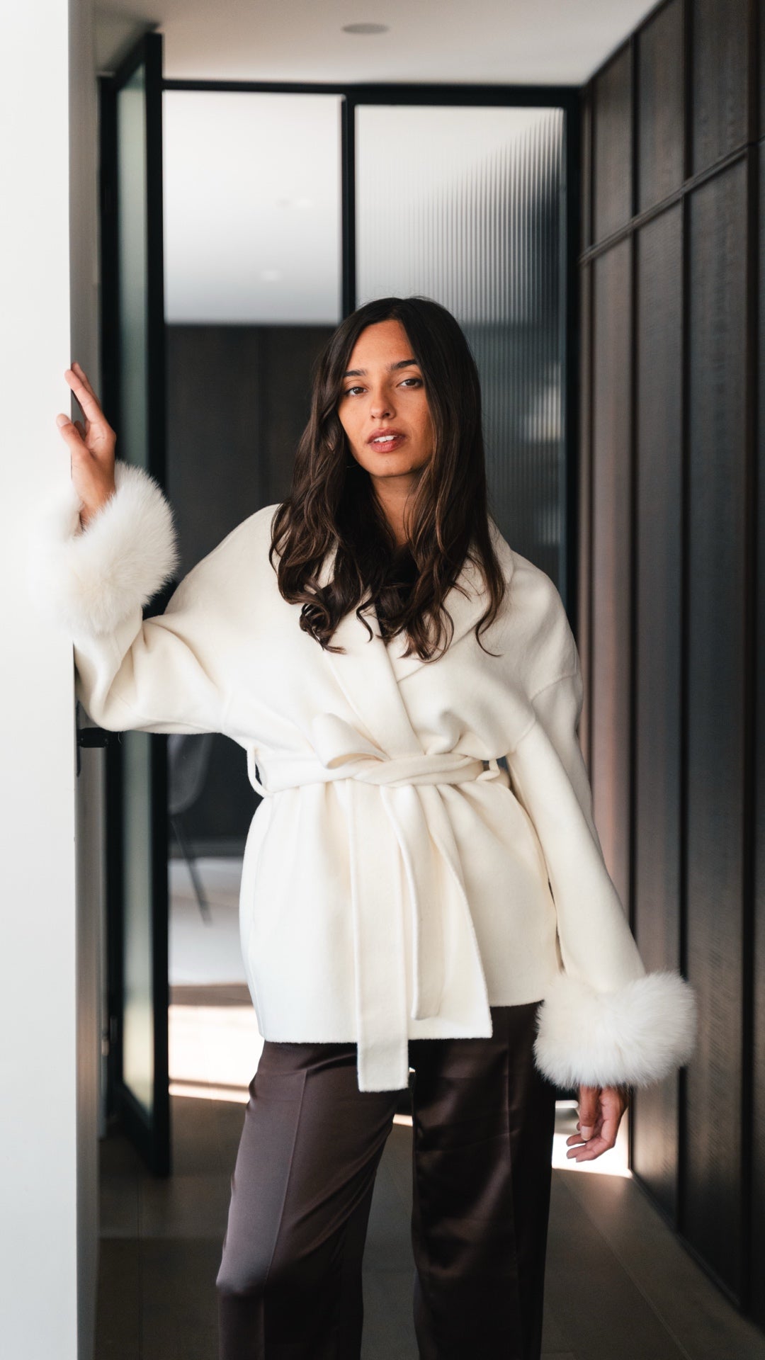 Premium Merino Wool Fur Sleeve White Jacket