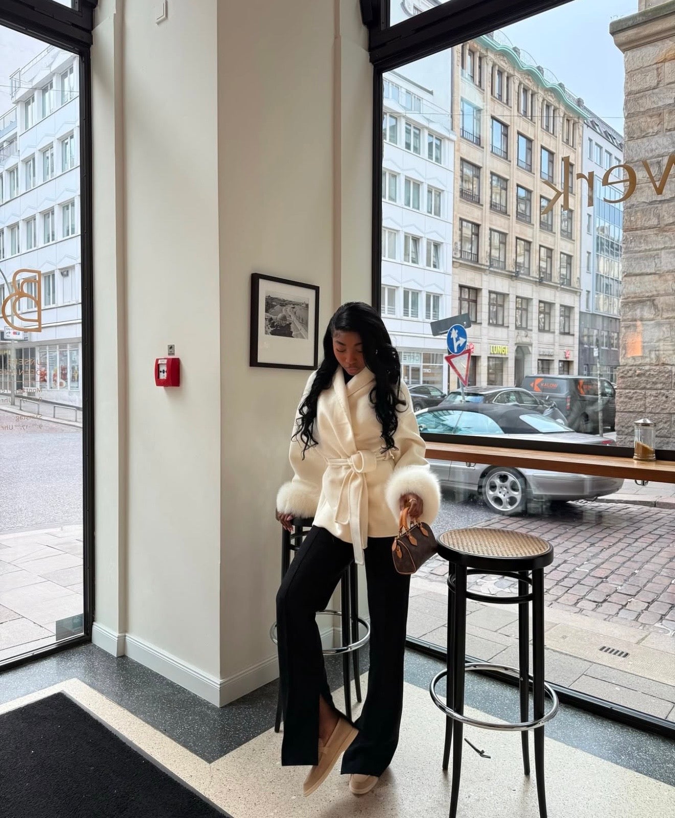 Premium Merino Wool Fur Sleeve White Jacket