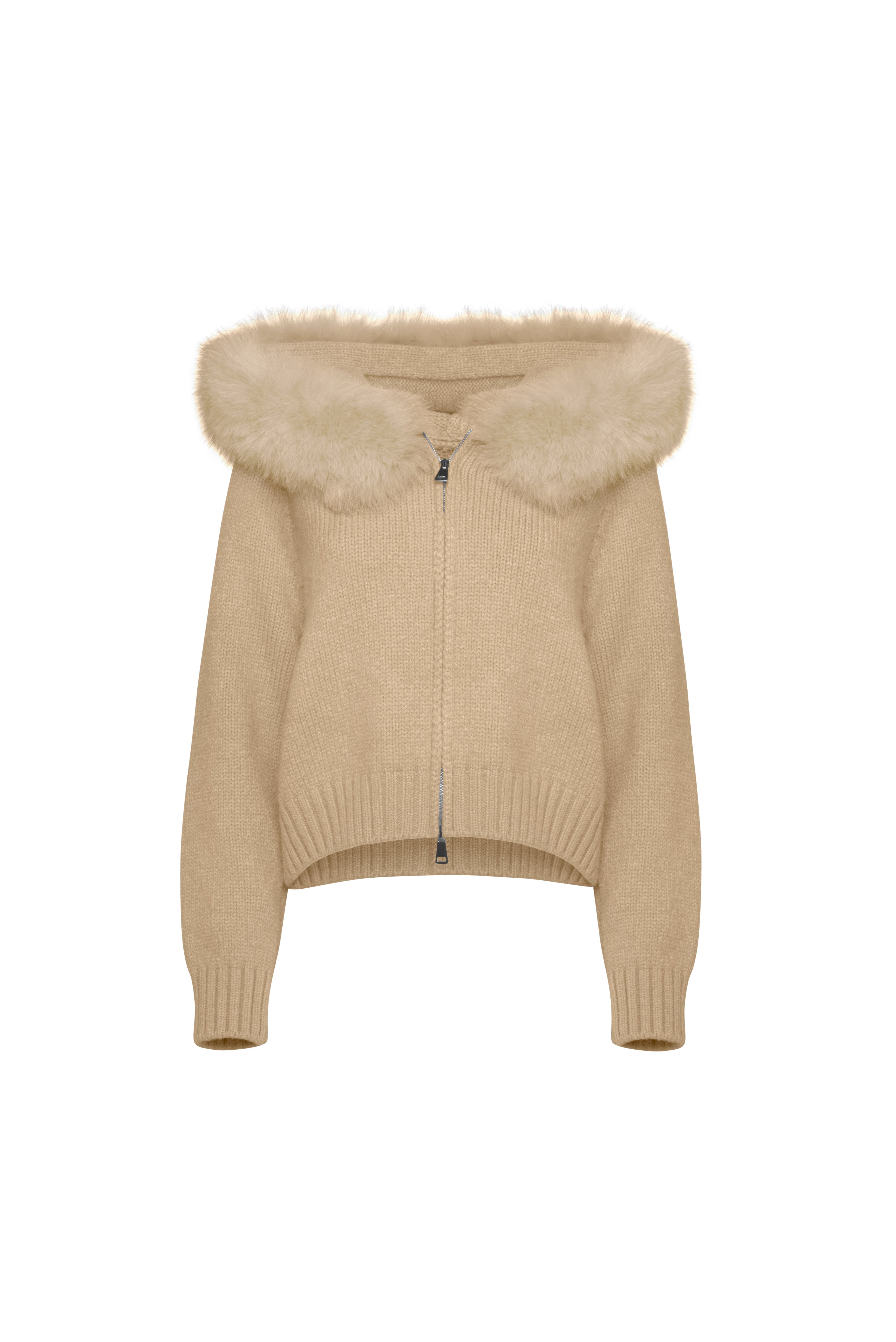 Women’s Fox Fur Wool Jacket Beige