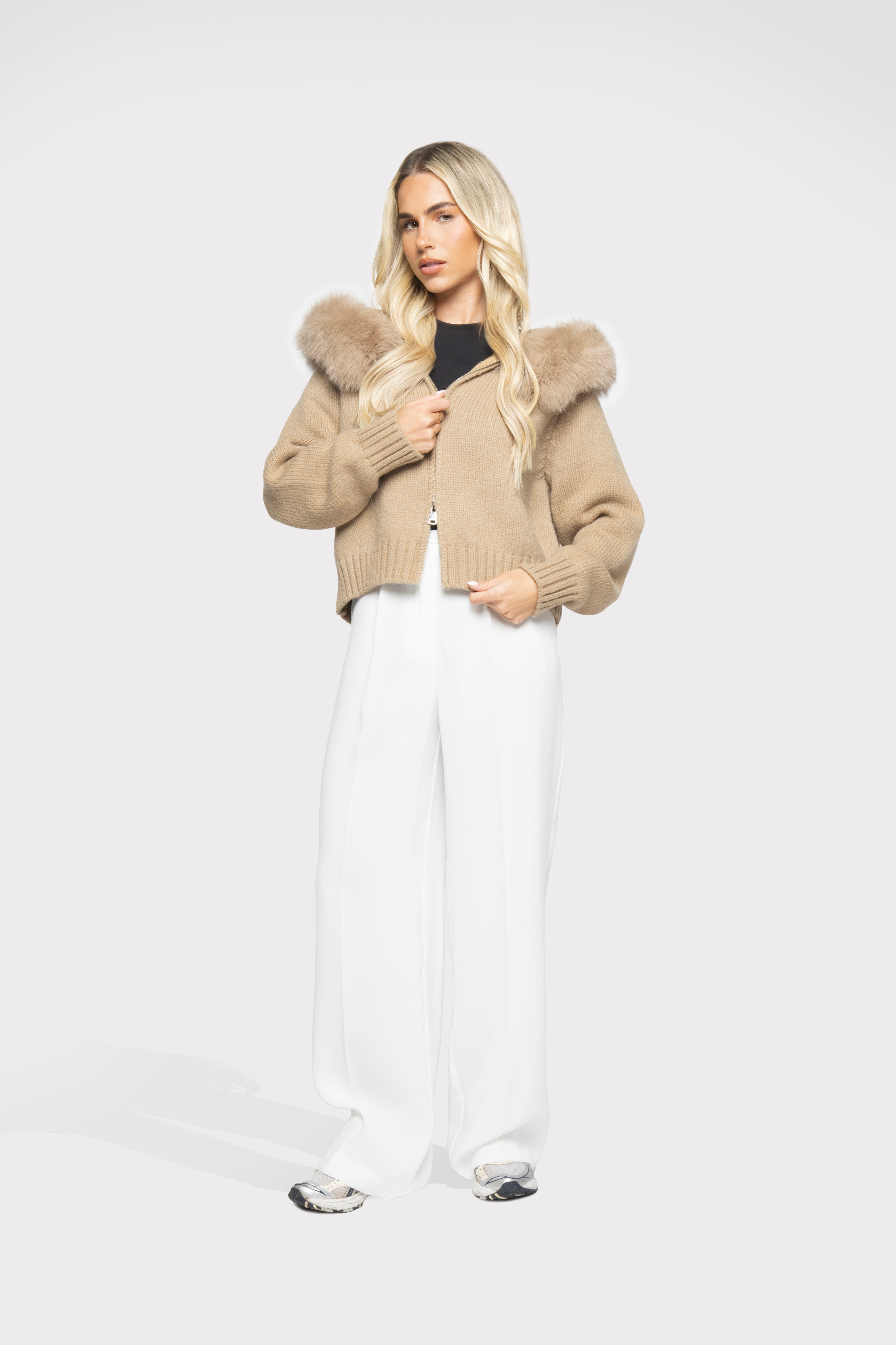 Women’s Fox Fur Wool Jacket Beige