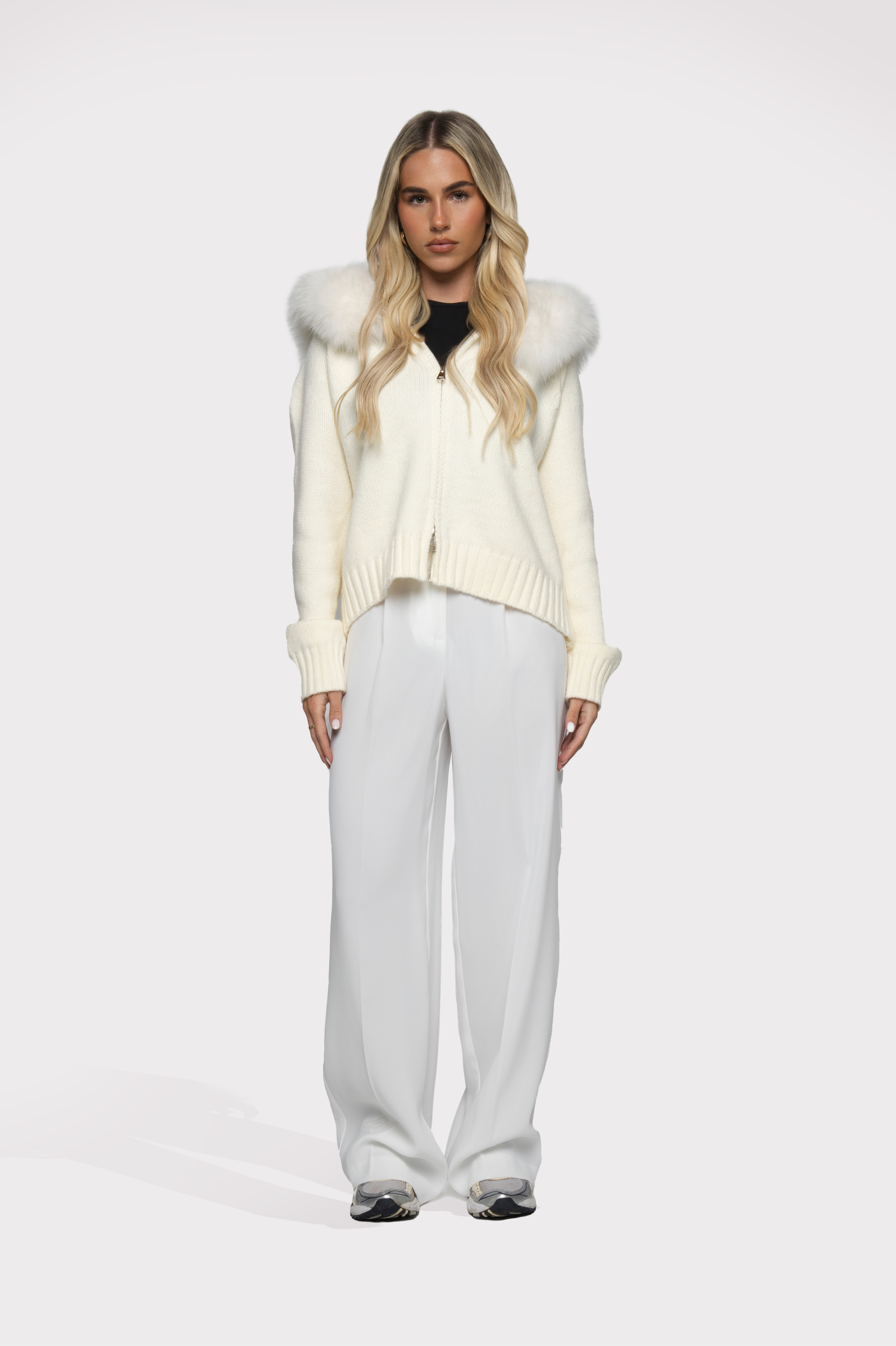 Women’s Fox Fur Wool Cardigan White