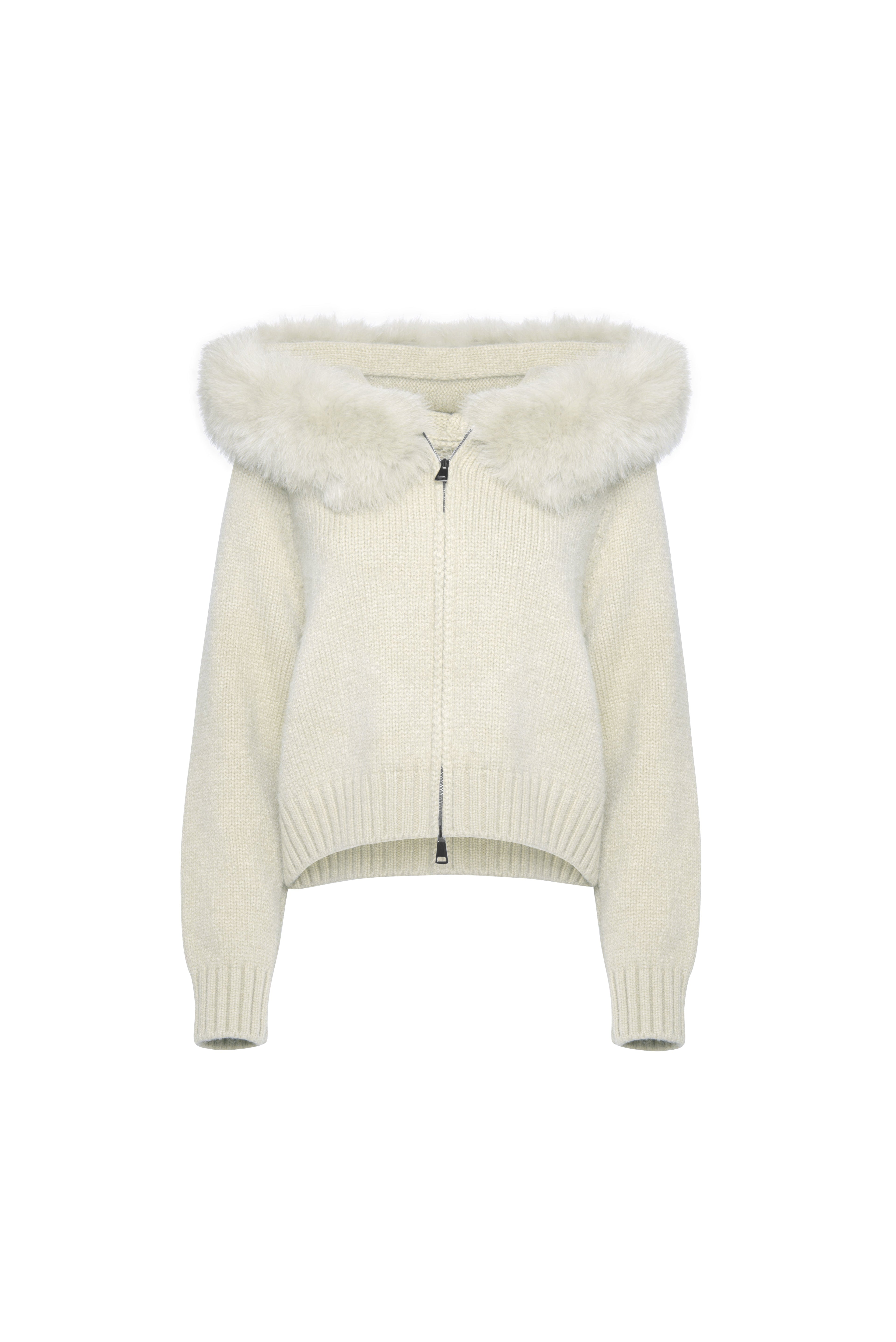 Women’s Fox Fur Wool Cardigan White