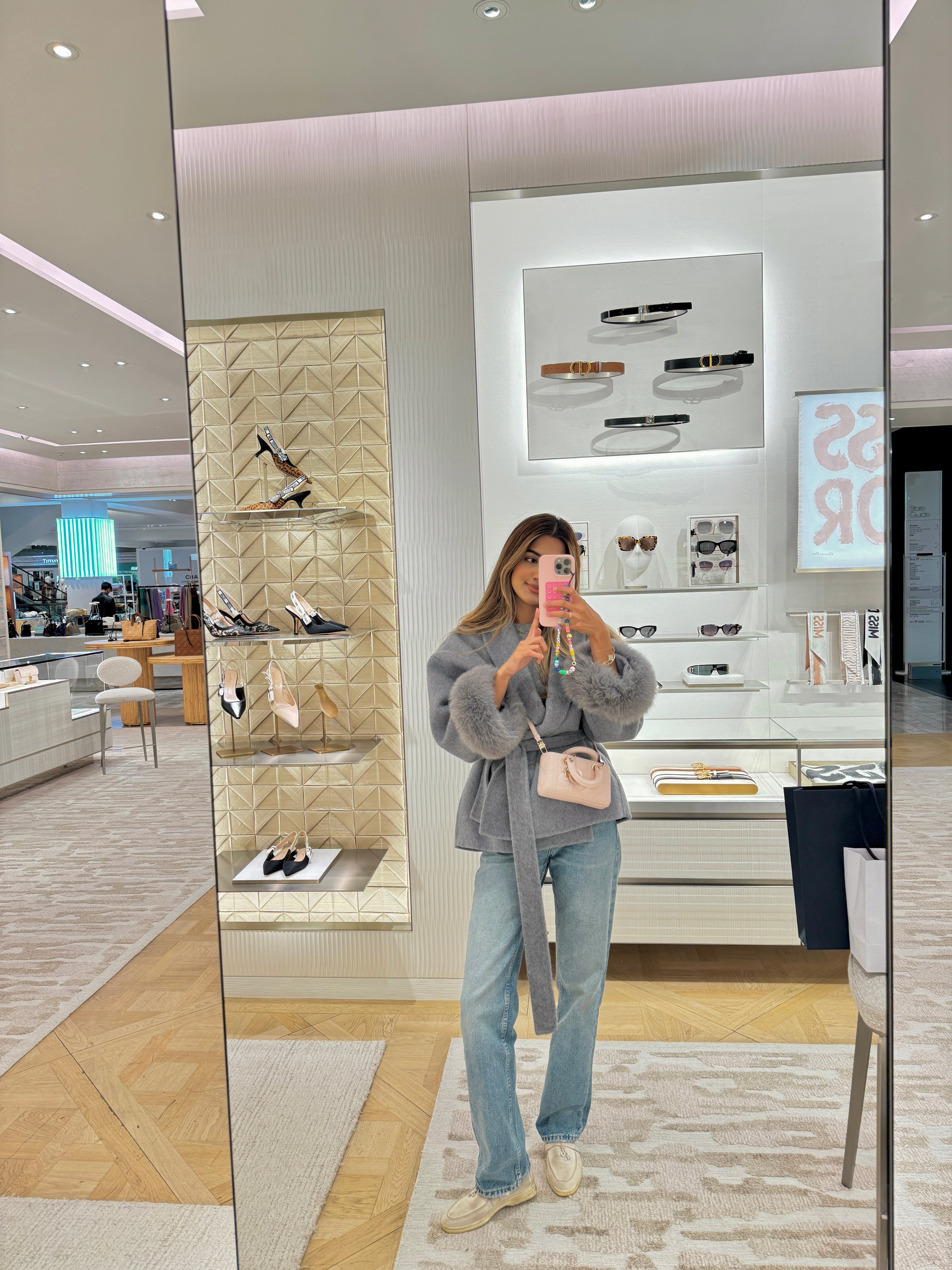 Premium Merino Wool Fur Sleeve Gray Jacket