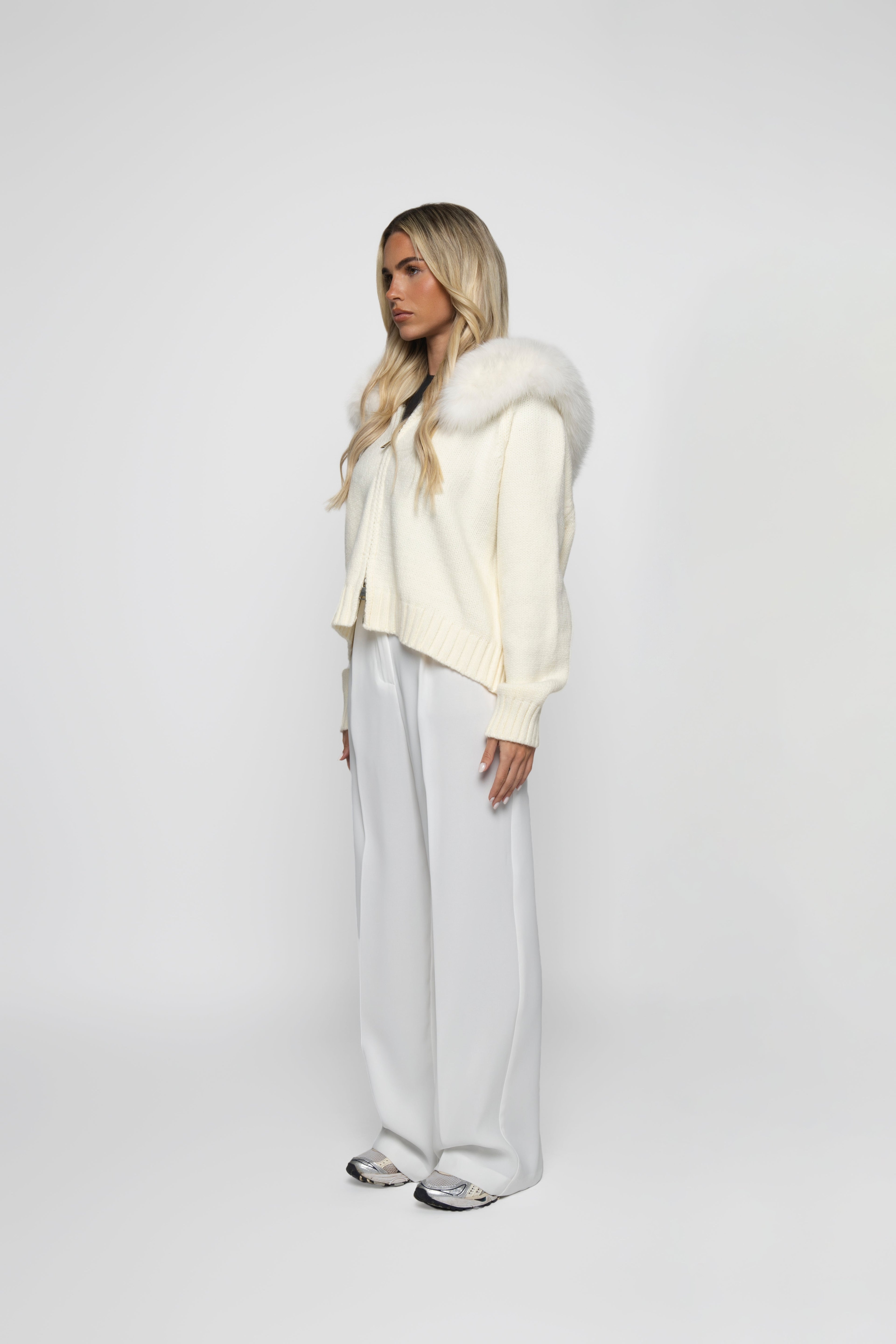 Women’s Fox Fur Wool Cardigan White