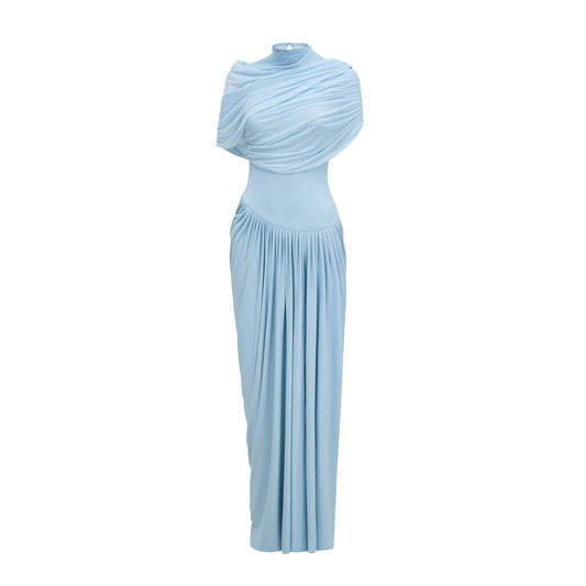 Catherine asymmetrical pleated maxi dress in Baby-blue