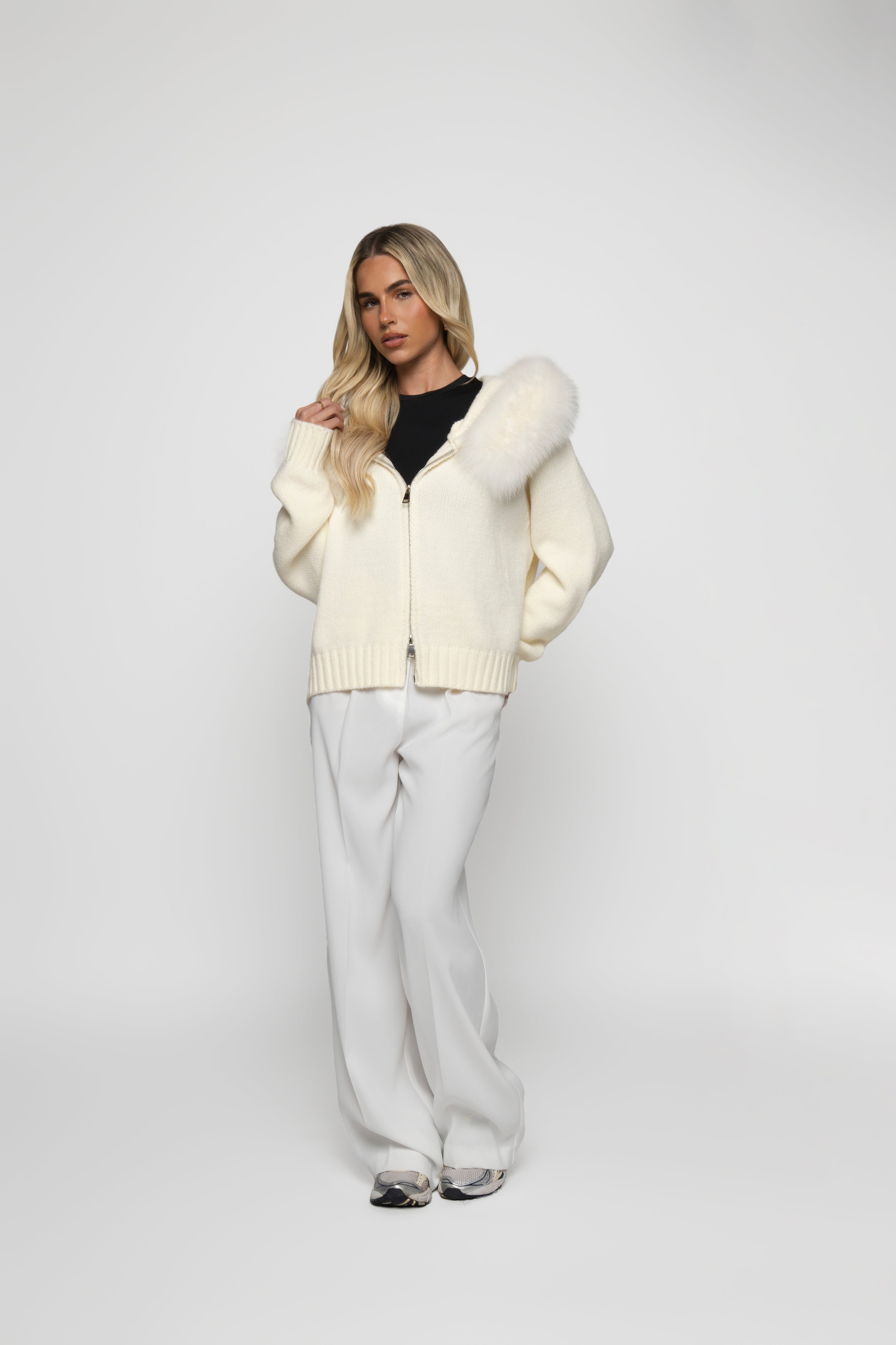 Women’s Fox Fur Wool Cardigan White
